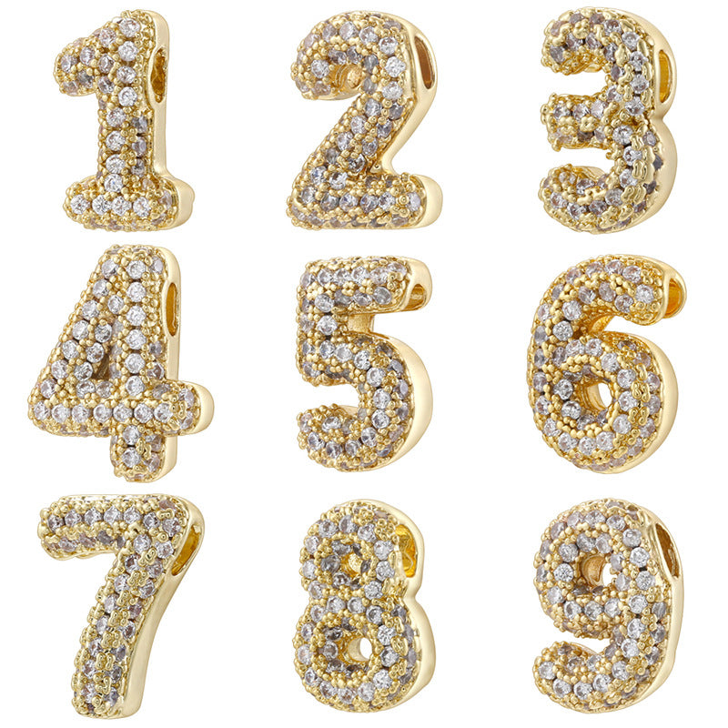 10pcs/lot CZ Paved Number Spacers-Gold & Silver