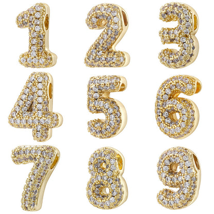 10pcs/lot CZ Paved Number Spacers-Gold & Silver