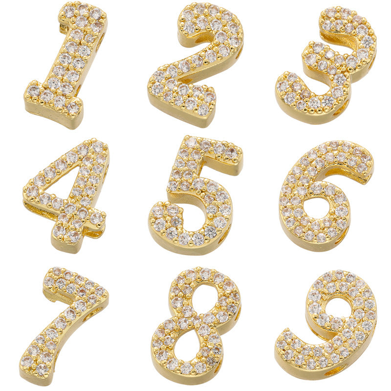 10pcs/Lot 11*7mm CZ Paved Number Spacers-Gold & Silver