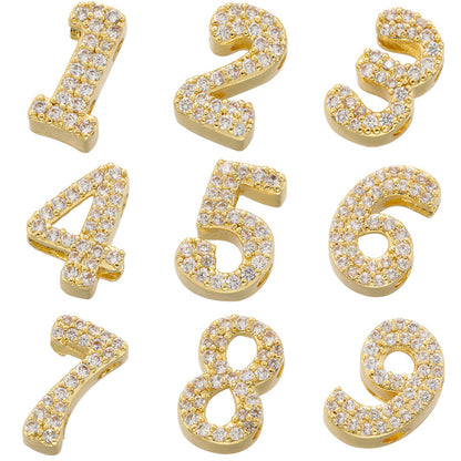 10pcs/Lot 11*7mm CZ Paved Number Spacers-Gold & Silver
