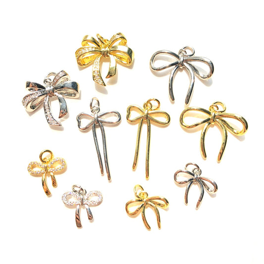 10pcs/lot Gold-Plated Bow Bowknot Charms