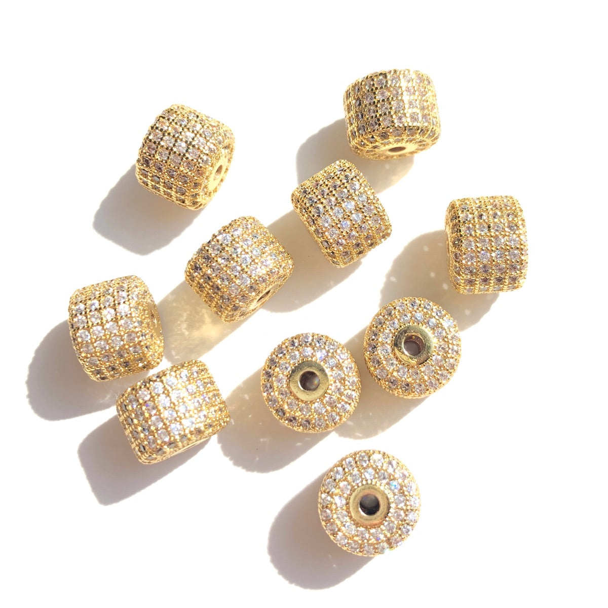 10-20pcs/lot 9.6*7.4mm CZ Paved Wheel Spacers Clear on Gold CZ Paved Spacers New Spacers Arrivals Rondelle Beads Charms Beads Beyond
