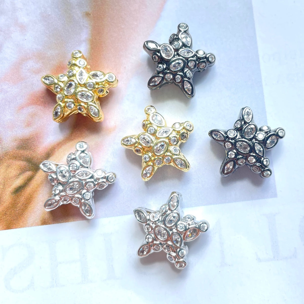 5-10pcs/lot 15*15.2mm Colorful Clear CZ Star Beads Spacers