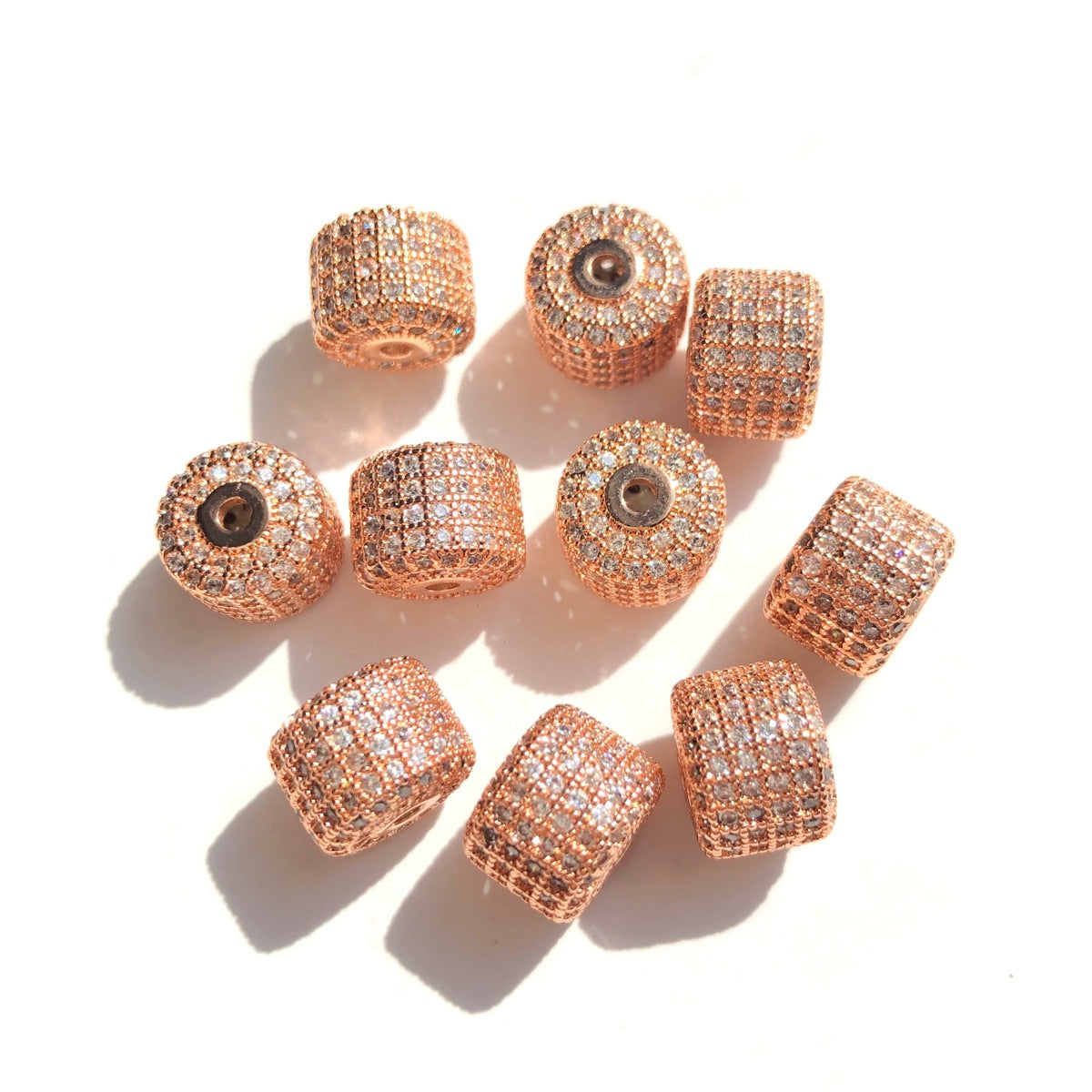 10-20pcs/lot 9.6*7.4mm CZ Paved Wheel Spacers Clear on Rose Gold CZ Paved Spacers New Spacers Arrivals Rondelle Beads Charms Beads Beyond
