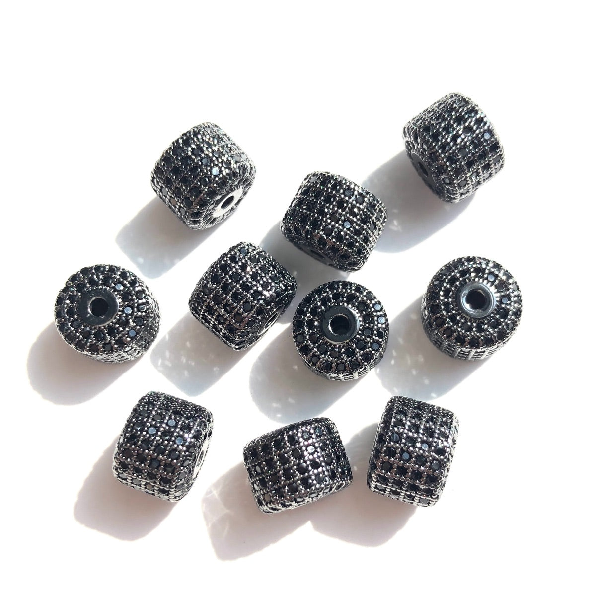 10-20pcs/lot 9.6*7.4mm CZ Paved Wheel Spacers Black on Black CZ Paved Spacers New Spacers Arrivals Rondelle Beads Charms Beads Beyond