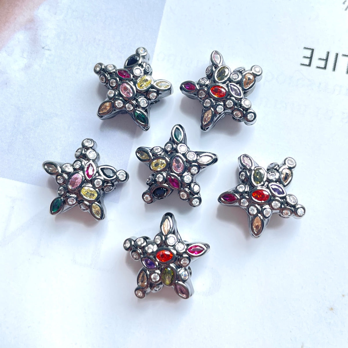 5-10pcs/lot 15*15.2mm Colorful Clear CZ Star Beads Spacers