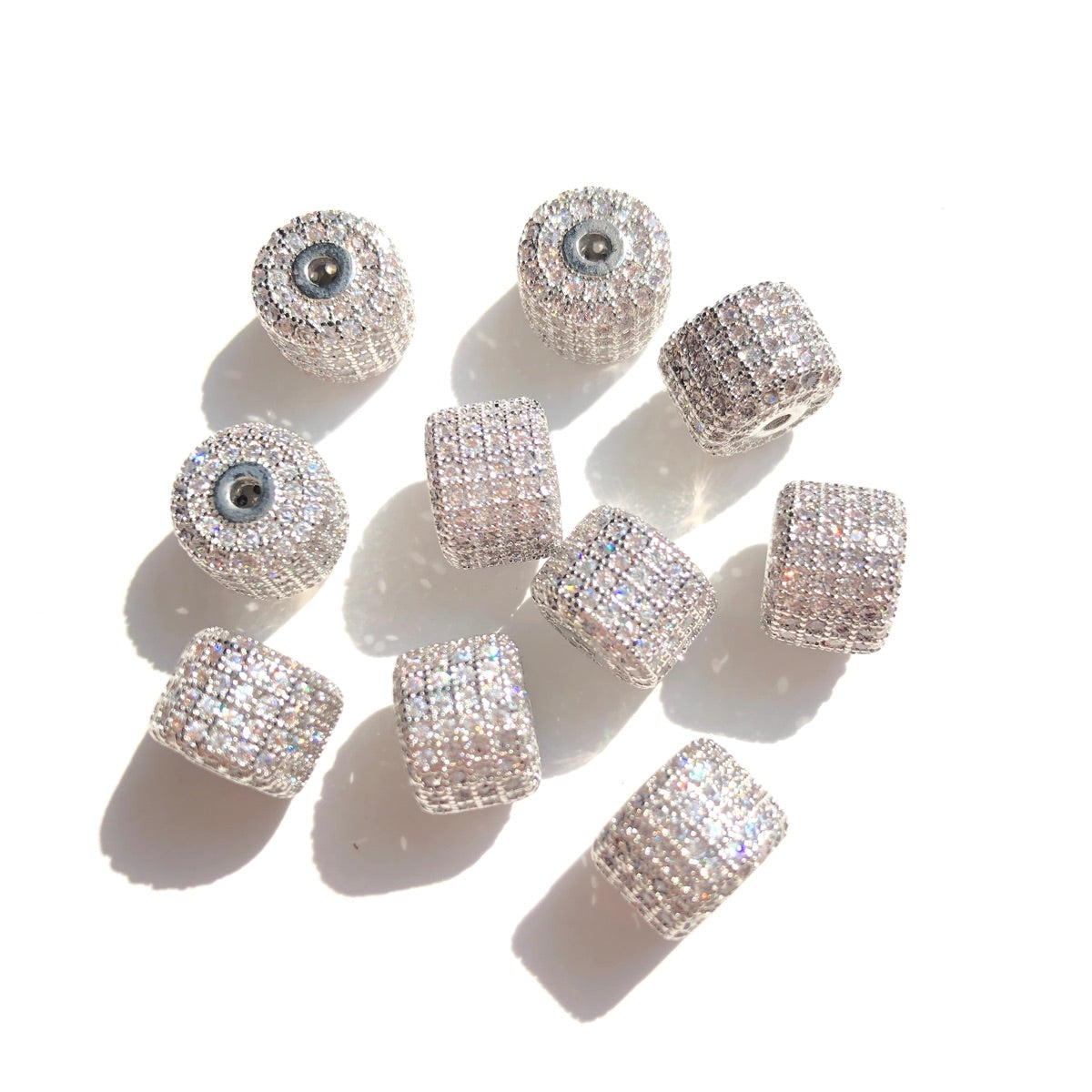 10-20pcs/lot 9.6*7.4mm CZ Paved Wheel Spacers Clear on Silver CZ Paved Spacers New Spacers Arrivals Rondelle Beads Charms Beads Beyond