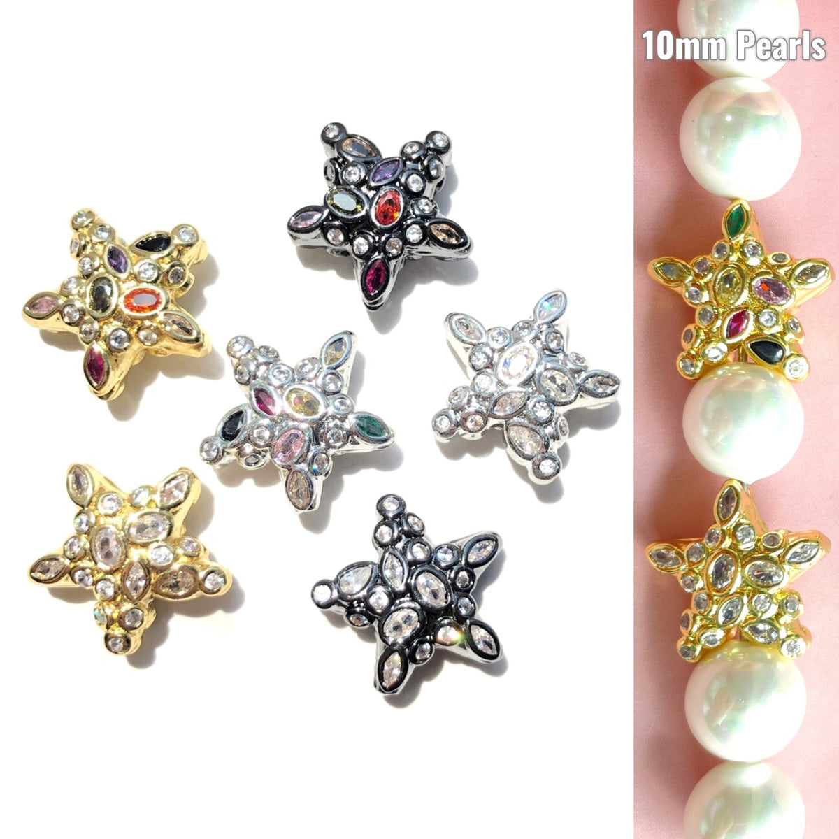 5-10pcs/lot 15*15.2mm Colorful Clear CZ Star Beads Spacers