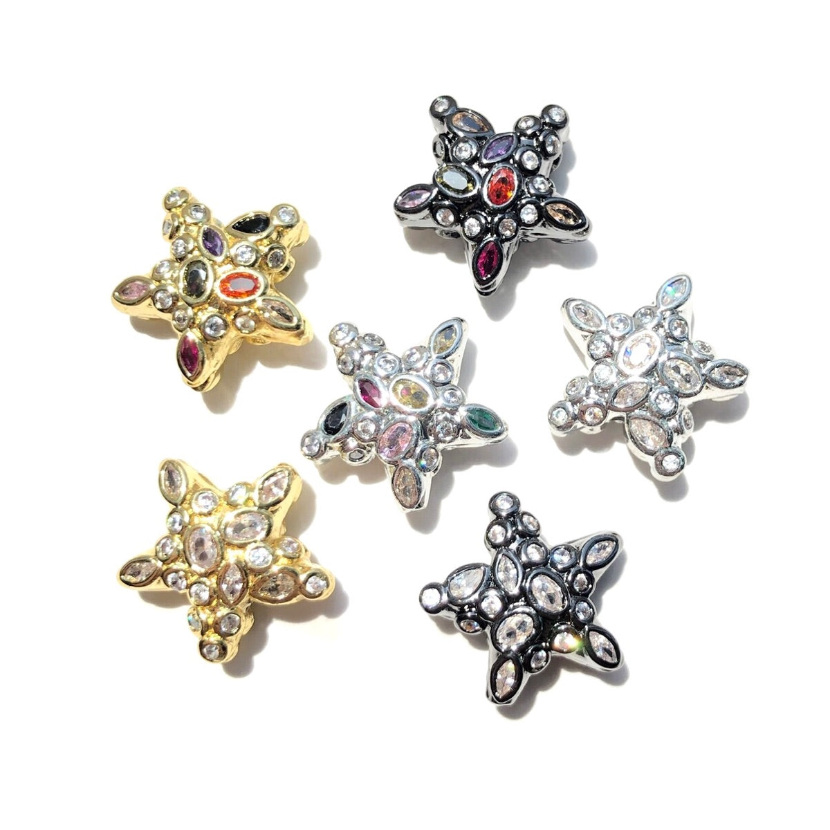 5-10pcs/lot 15*15.2mm Colorful Clear CZ Star Beads Spacers