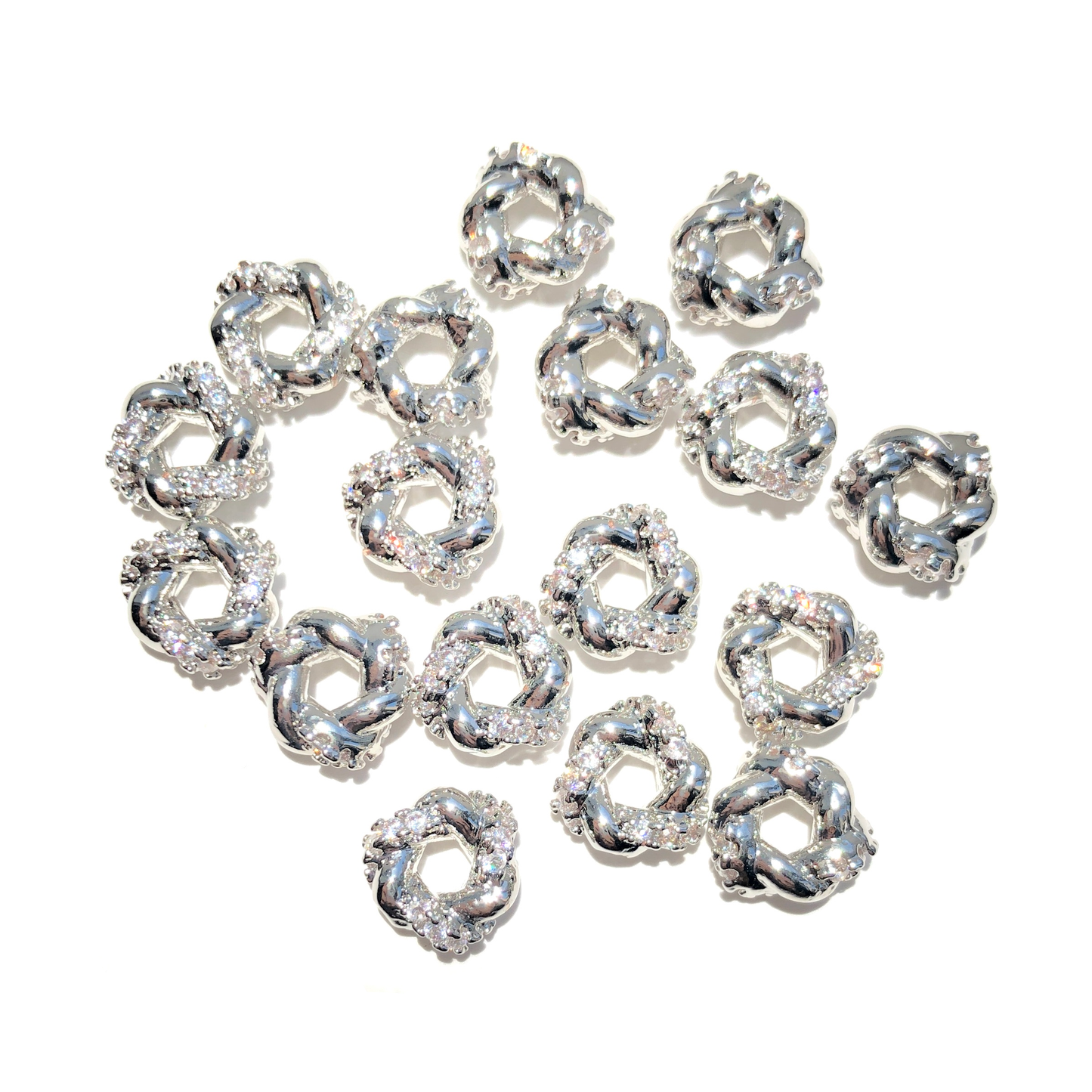 20-50pcs/lot 8mm CZ Paved Twist Rondelle Wheel Spacers Silver CZ Paved Spacers New Spacers Arrivals Rondelle Beads Wholesale Charms Beads Beyond