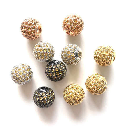 10pcs/lot 10mm Yellow CZ Paved Ball Spacers Mix Colors CZ Paved Spacers 10mm Beads Ball Beads Colorful Zirconia Charms Beads Beyond