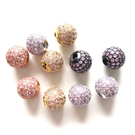 10pcs/lot 10mm Pink CZ Paved Ball Spacers Mix Colors CZ Paved Spacers 10mm Beads Ball Beads Colorful Zirconia Charms Beads Beyond