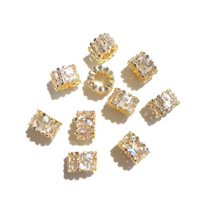 10-20-50pcs/lot 7.8*5mm Rectangle CZ Paved Rondelle Wheel Spacers Gold CZ Paved Spacers New Spacers Arrivals Rondelle Beads Wholesale Charms Beads Beyond