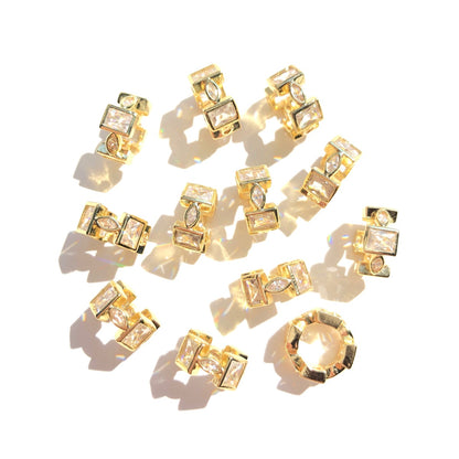 10-20-50pcs/lot 10.4*4.8mm Rectangle CZ Paved Big Hole Wheel Spacers Gold CZ Paved Spacers New Spacers Arrivals Rondelle Beads Wholesale Charms Beads Beyond