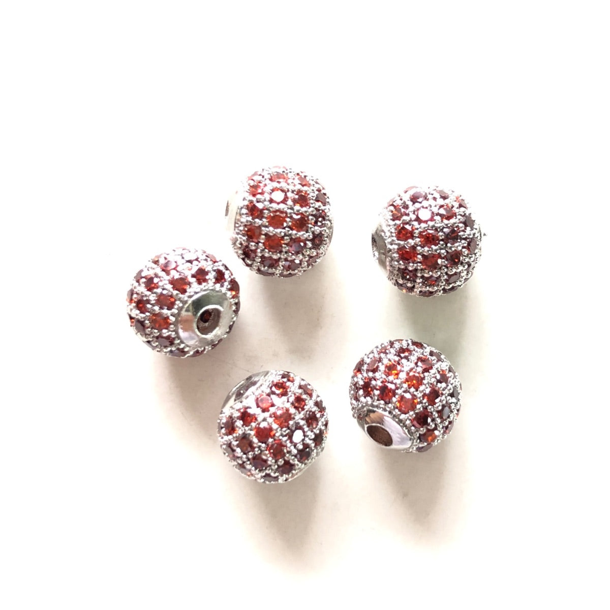 10pcs/lot 6mm, 8mm Colorful CZ Paved Ball Spacers Silver Reddish Orange CZ Paved Spacers 6mm Beads 8mm Beads Ball Beads Colorful Zirconia New Spacers Arrivals Charms Beads Beyond