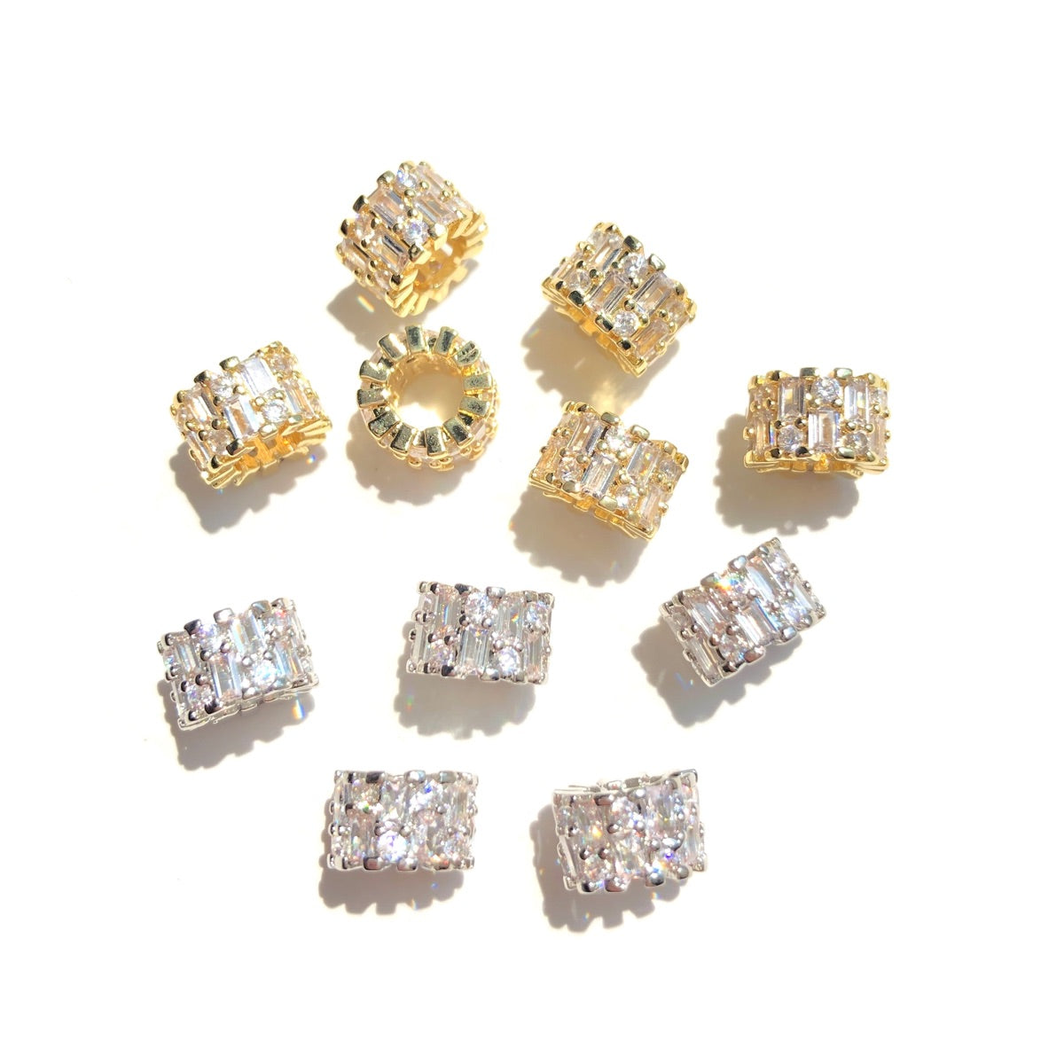 10-20-50pcs/lot 7.8*5mm Rectangle CZ Paved Rondelle Wheel Spacers Mix Colors CZ Paved Spacers New Spacers Arrivals Rondelle Beads Wholesale Charms Beads Beyond