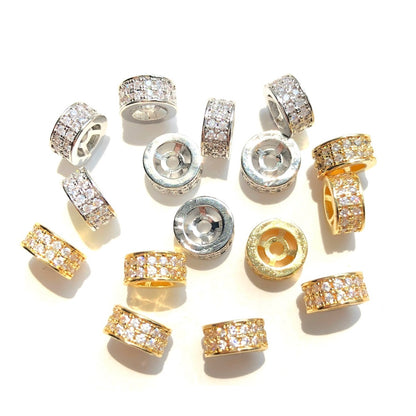 10-20-50pcs/lot 7.8*3.8mm CZ Paved Rondelle Wheel Spacers Mix Colors CZ Paved Spacers Big Hole Beads New Spacers Arrivals Rondelle Beads Wholesale Charms Beads Beyond