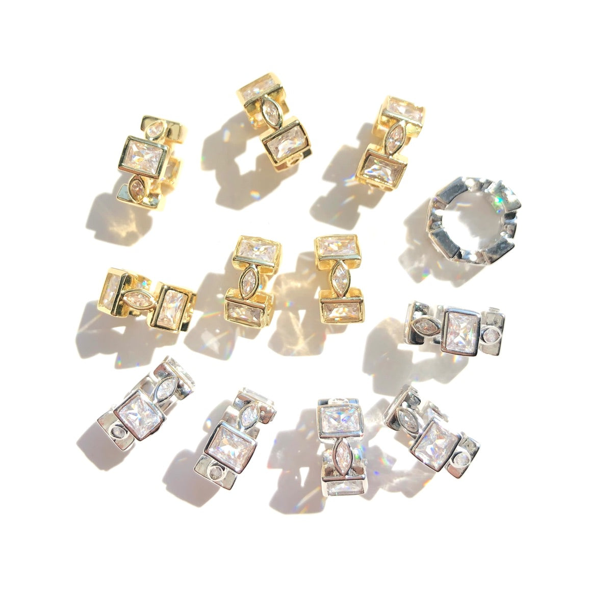 10-20-50pcs/lot 10.4*4.8mm Rectangle CZ Paved Big Hole Wheel Spacers Mix Colors CZ Paved Spacers New Spacers Arrivals Rondelle Beads Wholesale Charms Beads Beyond