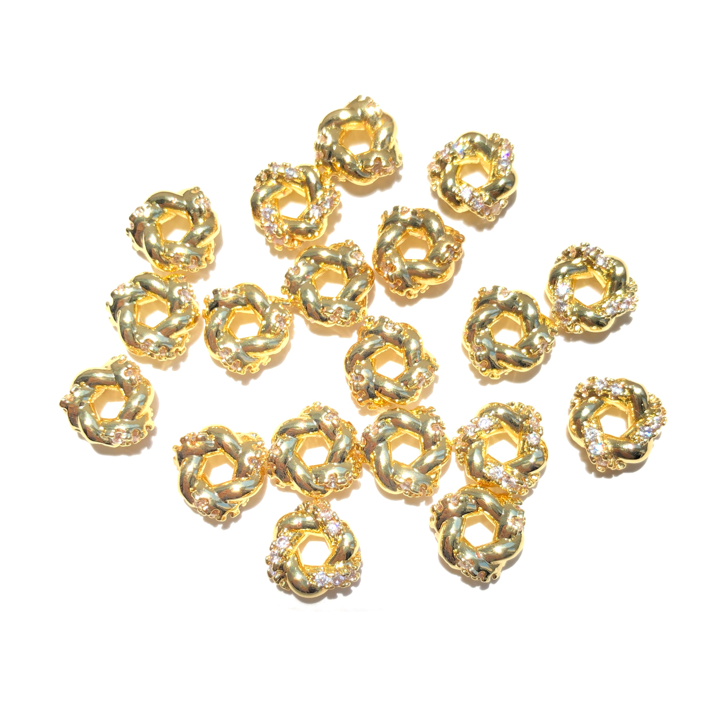 20-50pcs/lot 8mm CZ Paved Twist Rondelle Wheel Spacers Gold CZ Paved Spacers New Spacers Arrivals Rondelle Beads Wholesale Charms Beads Beyond