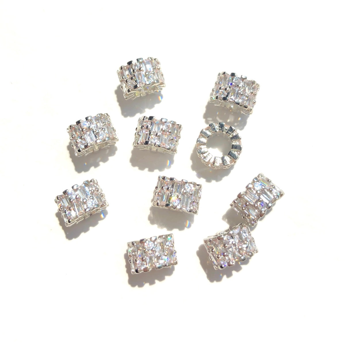 10-20-50pcs/lot 7.8*5mm Rectangle CZ Paved Rondelle Wheel Spacers Silver CZ Paved Spacers New Spacers Arrivals Rondelle Beads Wholesale Charms Beads Beyond