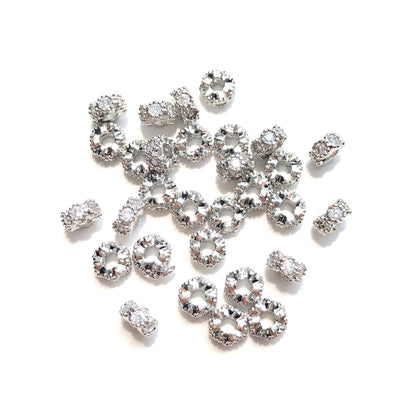 20-50pcs/lot 4.3*2.5mm Small Size CZ Paved Rondelle Wheel Spacers Silver CZ Paved Spacers New Spacers Arrivals Rondelle Beads Wholesale Charms Beads Beyond