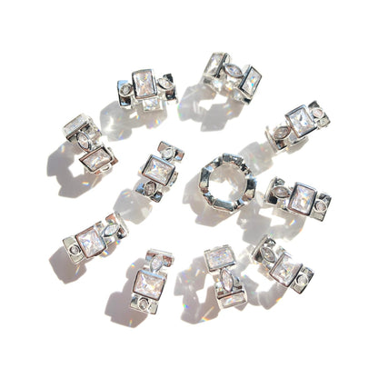 10-20-50pcs/lot 10.4*4.8mm Rectangle CZ Paved Big Hole Wheel Spacers Silver CZ Paved Spacers New Spacers Arrivals Rondelle Beads Wholesale Charms Beads Beyond