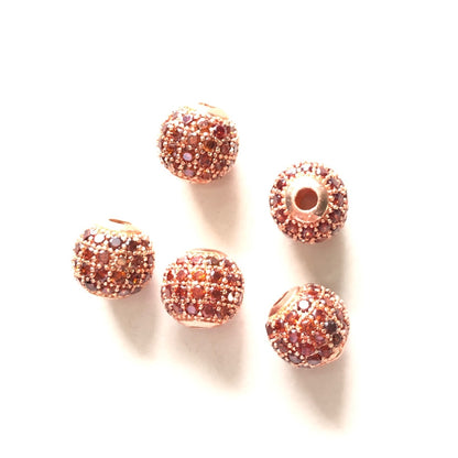 10pcs/lot 6mm, 8mm Colorful CZ Paved Ball Spacers Rose Gold Reddish Orange CZ Paved Spacers 6mm Beads 8mm Beads Ball Beads Colorful Zirconia New Spacers Arrivals Charms Beads Beyond