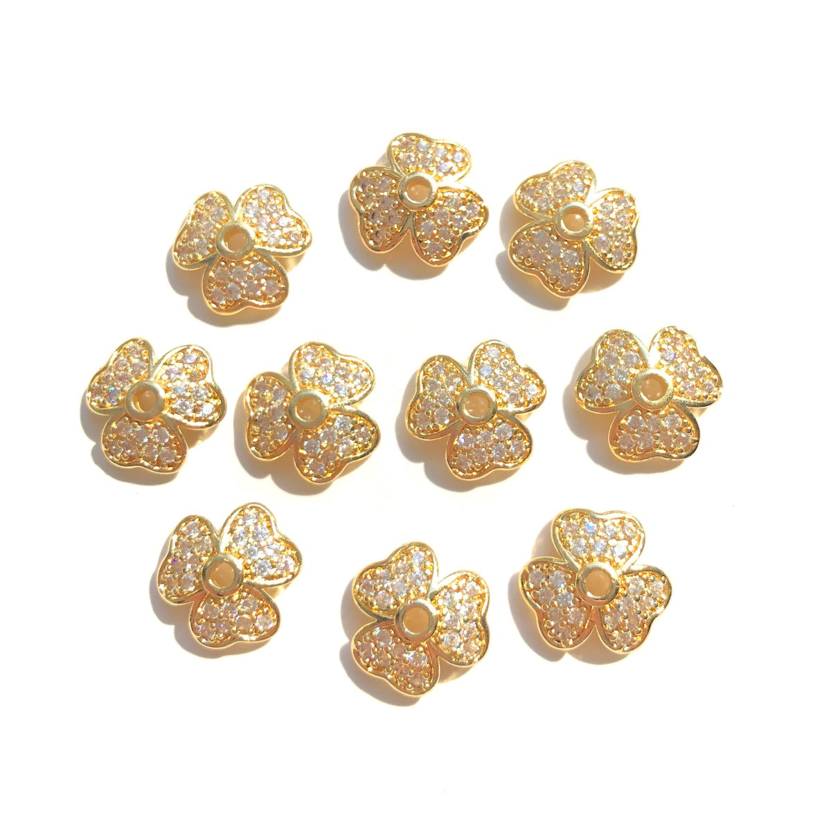 10-20-50pcs/lot CZ Paved Clover Beads Caps Spacers Gold CZ Paved Spacers Beads Caps New Spacers Arrivals Wholesale Charms Beads Beyond