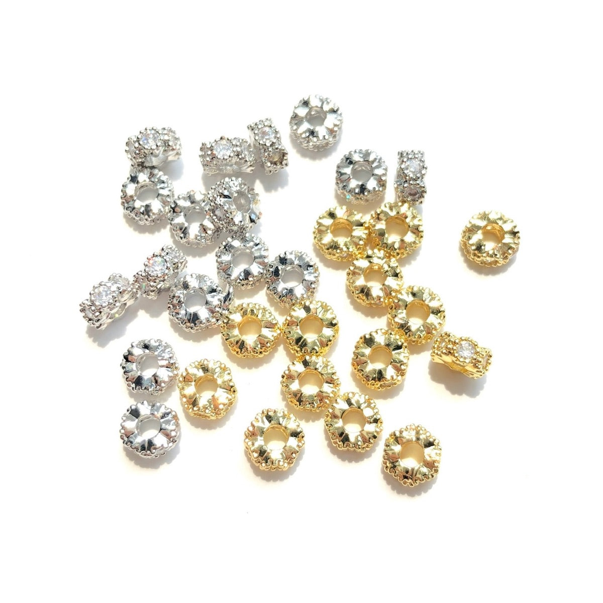 20-50pcs/lot 4.3*2.5mm Small Size CZ Paved Rondelle Wheel Spacers Mix Colors CZ Paved Spacers New Spacers Arrivals Rondelle Beads Wholesale Charms Beads Beyond