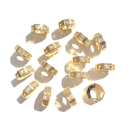 10-20-50pcs/lot 9.4*3.4mm Square CZ Paved Wheel Spacers Gold CZ Paved Spacers New Spacers Arrivals Rondelle Beads Wholesale Charms Beads Beyond