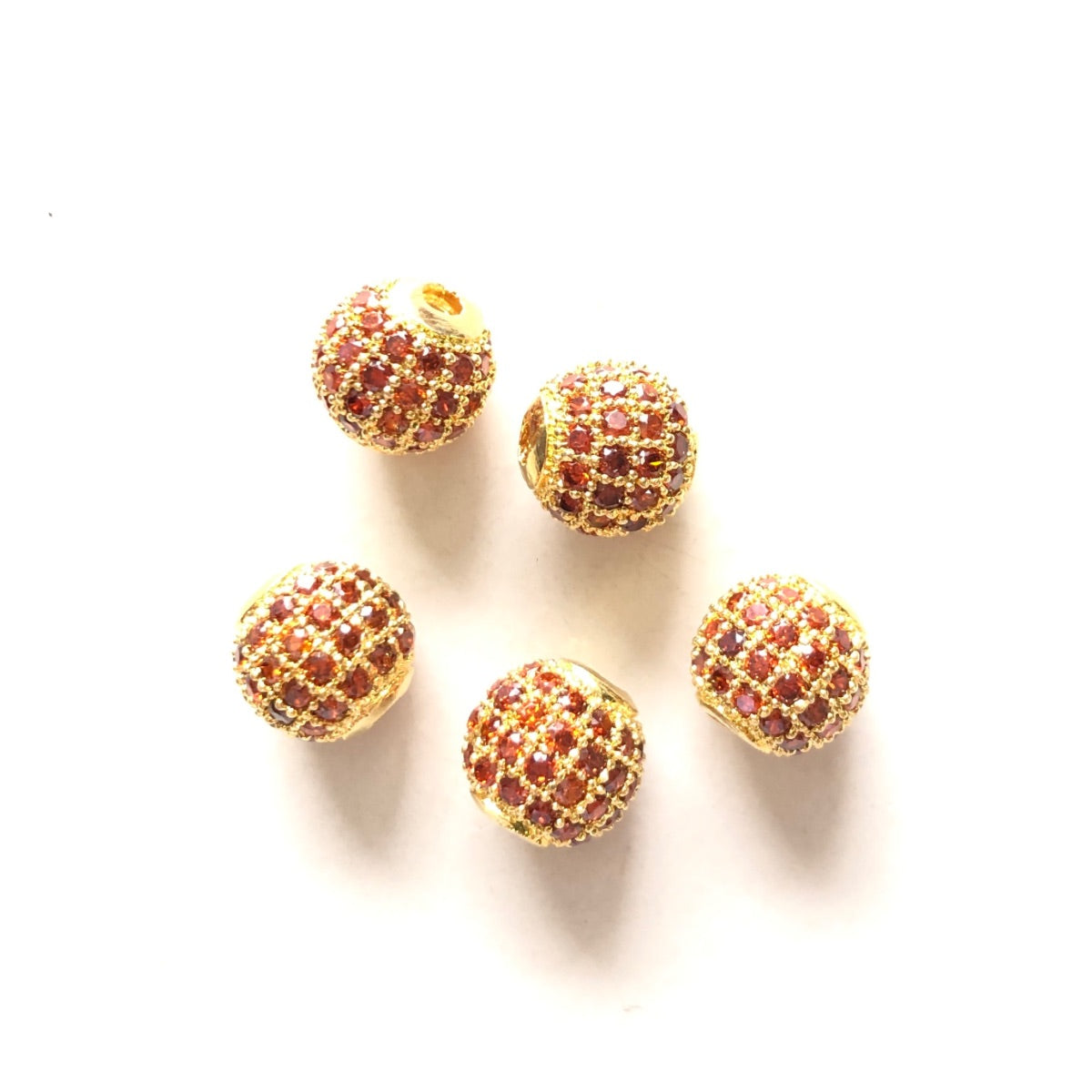 10pcs/lot 6mm, 8mm Colorful CZ Paved Ball Spacers Gold Reddish Orange CZ Paved Spacers 6mm Beads 8mm Beads Ball Beads Colorful Zirconia New Spacers Arrivals Charms Beads Beyond