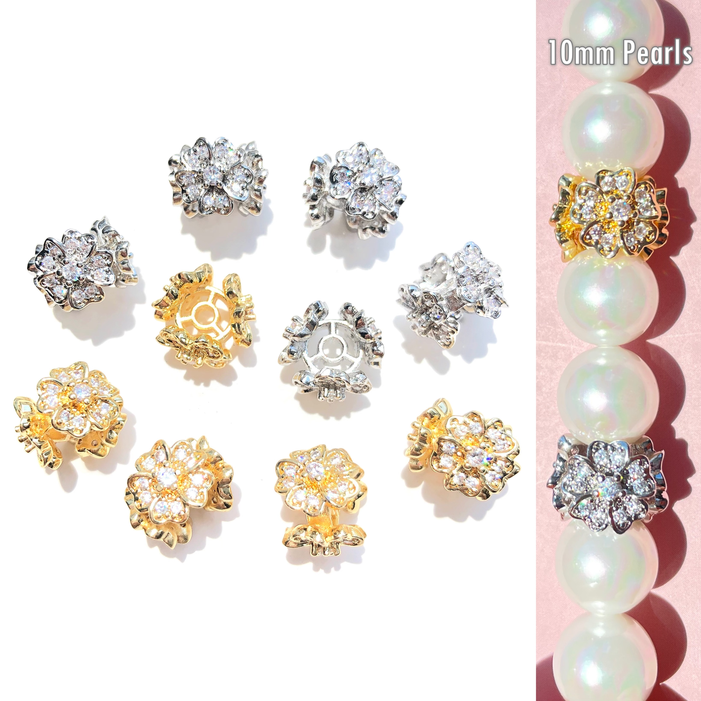 10-20-50pcs/lot 11.5*8.6mm CZ Paved Flower Spacers CZ Paved Spacers New Spacers Arrivals Wholesale Charms Beads Beyond