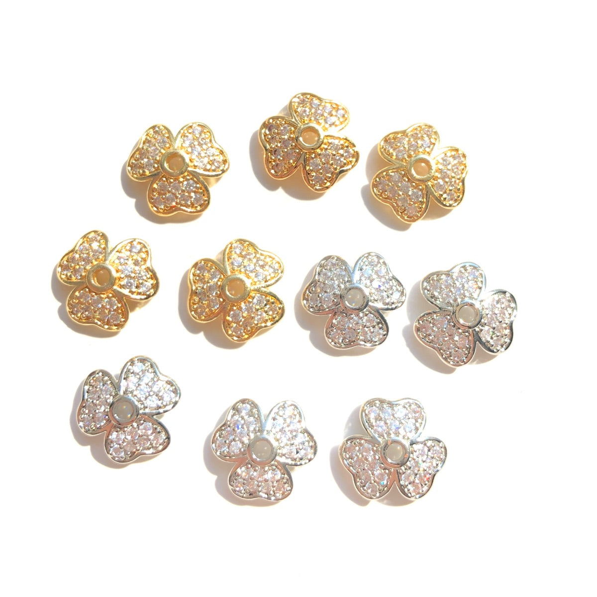 10-20-50pcs/lot CZ Paved Clover Beads Caps Spacers Mix Colors CZ Paved Spacers Beads Caps New Spacers Arrivals Wholesale Charms Beads Beyond