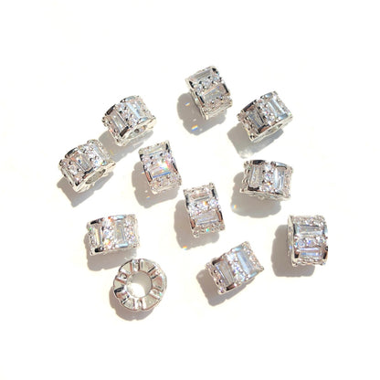 10-20-50pcs/lot 8*5.2mm Trapezoid CZ Paved Rondelle Wheel Spacers Silver CZ Paved Spacers New Spacers Arrivals Rondelle Beads Wholesale Charms Beads Beyond