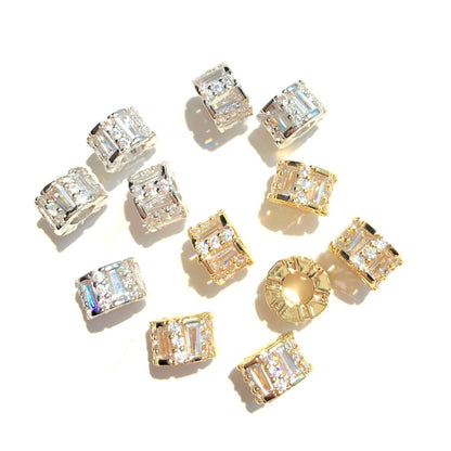 10-20-50pcs/lot 8*5.2mm Trapezoid CZ Paved Rondelle Wheel Spacers Mix Colors CZ Paved Spacers New Spacers Arrivals Rondelle Beads Wholesale Charms Beads Beyond