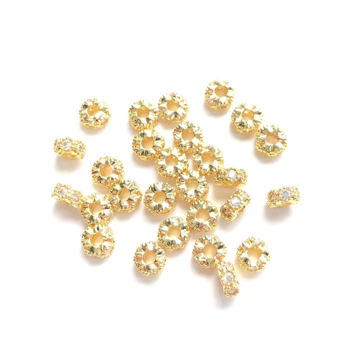 20-50pcs/lot 4.3*2.5mm Small Size CZ Paved Rondelle Wheel Spacers Gold CZ Paved Spacers New Spacers Arrivals Rondelle Beads Wholesale Charms Beads Beyond