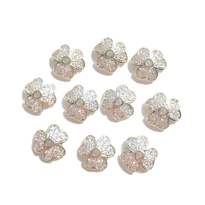 10-20-50pcs/lot CZ Paved Clover Beads Caps Spacers Silver CZ Paved Spacers Beads Caps New Spacers Arrivals Wholesale Charms Beads Beyond