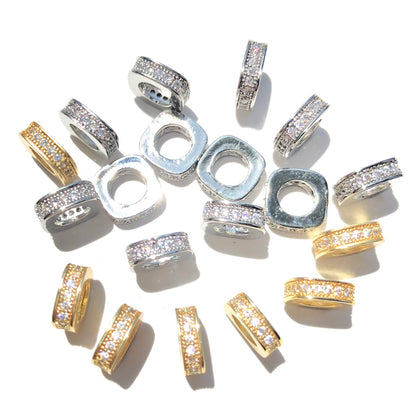 10-20-50pcs/lot 8mm CZ Paved Square Rondelle Wheel Spacers Mix Colors CZ Paved Spacers Big Hole Beads New Spacers Arrivals Rondelle Beads Wholesale Charms Beads Beyond