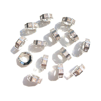 10-20-50pcs/lot 9.4*3.4mm Square CZ Paved Wheel Spacers Silver CZ Paved Spacers New Spacers Arrivals Rondelle Beads Wholesale Charms Beads Beyond