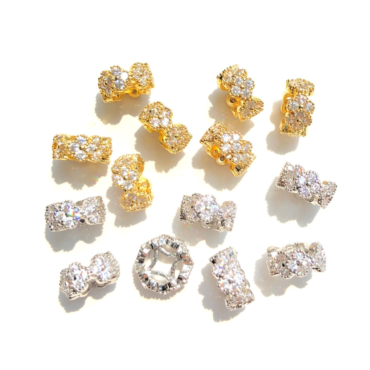 10-20-50pcs/lot 9.6*4.5mm CZ Paved Clover Wheel Spacers