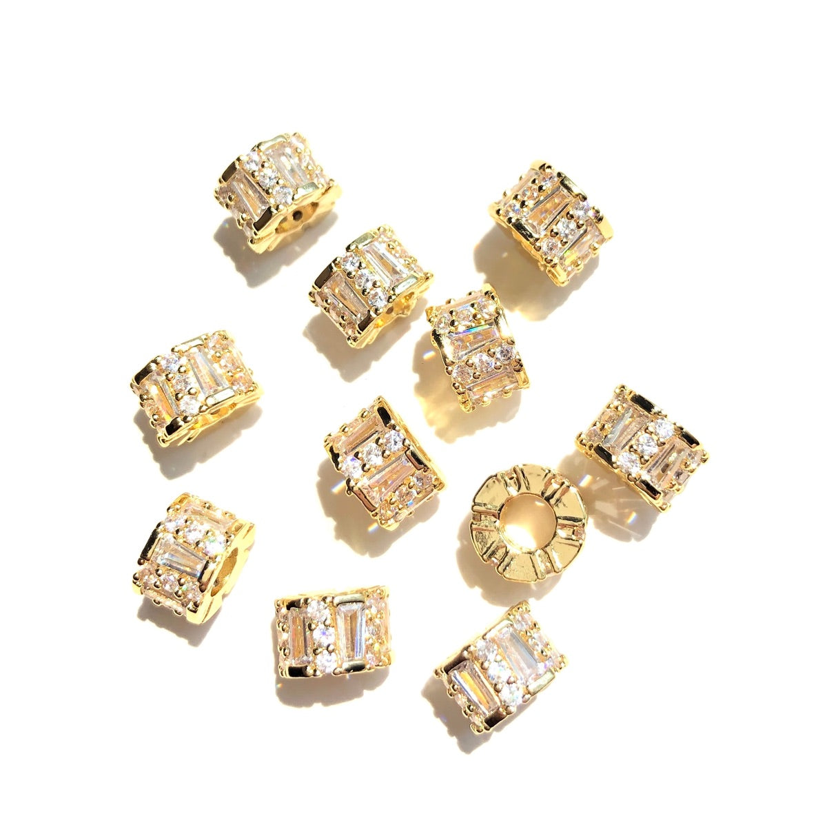 10-20-50pcs/lot 8*5.2mm Trapezoid CZ Paved Rondelle Wheel Spacers Gold CZ Paved Spacers New Spacers Arrivals Rondelle Beads Wholesale Charms Beads Beyond