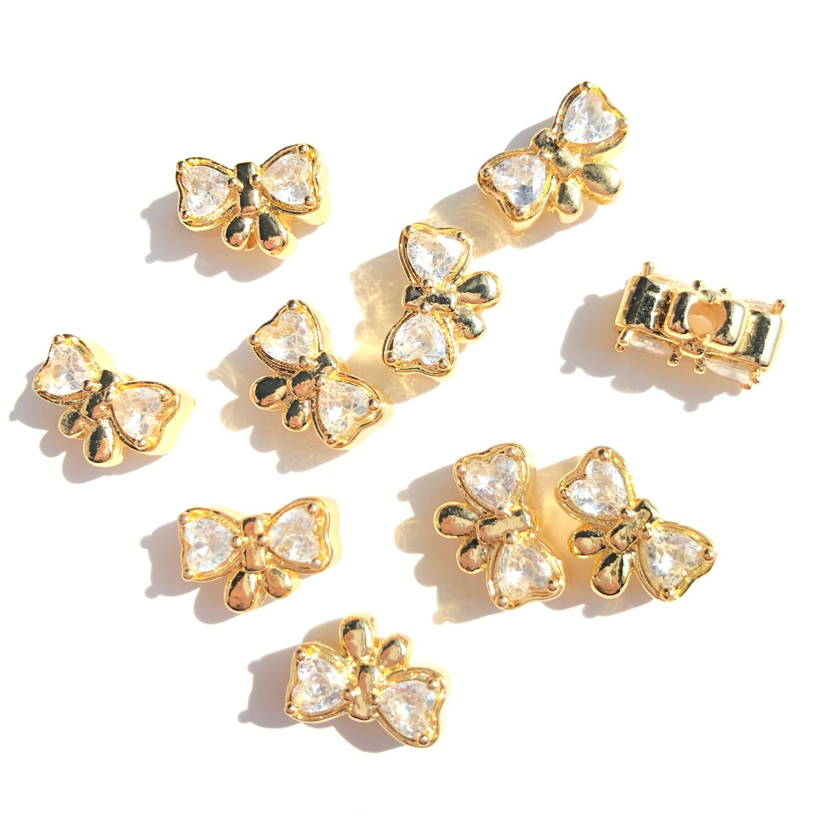 10-20-50pcs/lot Heart CZ Paved Bow Tie Spacers Gold CZ Paved Spacers Big Hole Beads New Spacers Arrivals Rondelle Beads Wholesale Charms Beads Beyond