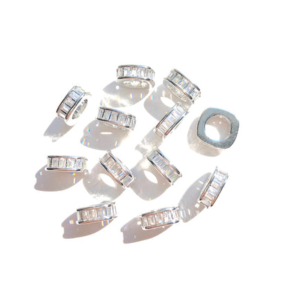 10-20-50pcs/lot 9.6*3.5mm Rectangle CZ Paved Square Wheel Spacers Silver CZ Paved Spacers New Spacers Arrivals Rondelle Beads Wholesale Charms Beads Beyond