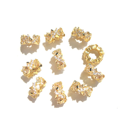 10-20-50pcs/lot 10*4.5mm CZ Paved Big Hole Wheel Spacers Gold CZ Paved Spacers New Spacers Arrivals Rondelle Beads Wholesale Charms Beads Beyond