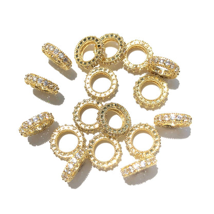 20-50pcs/lot 8/10mm CZ Paved Big Hole Rondelle Wheel Spacers Gold CZ Paved Spacers Big Hole Beads New Spacers Arrivals Rondelle Beads Wholesale Charms Beads Beyond