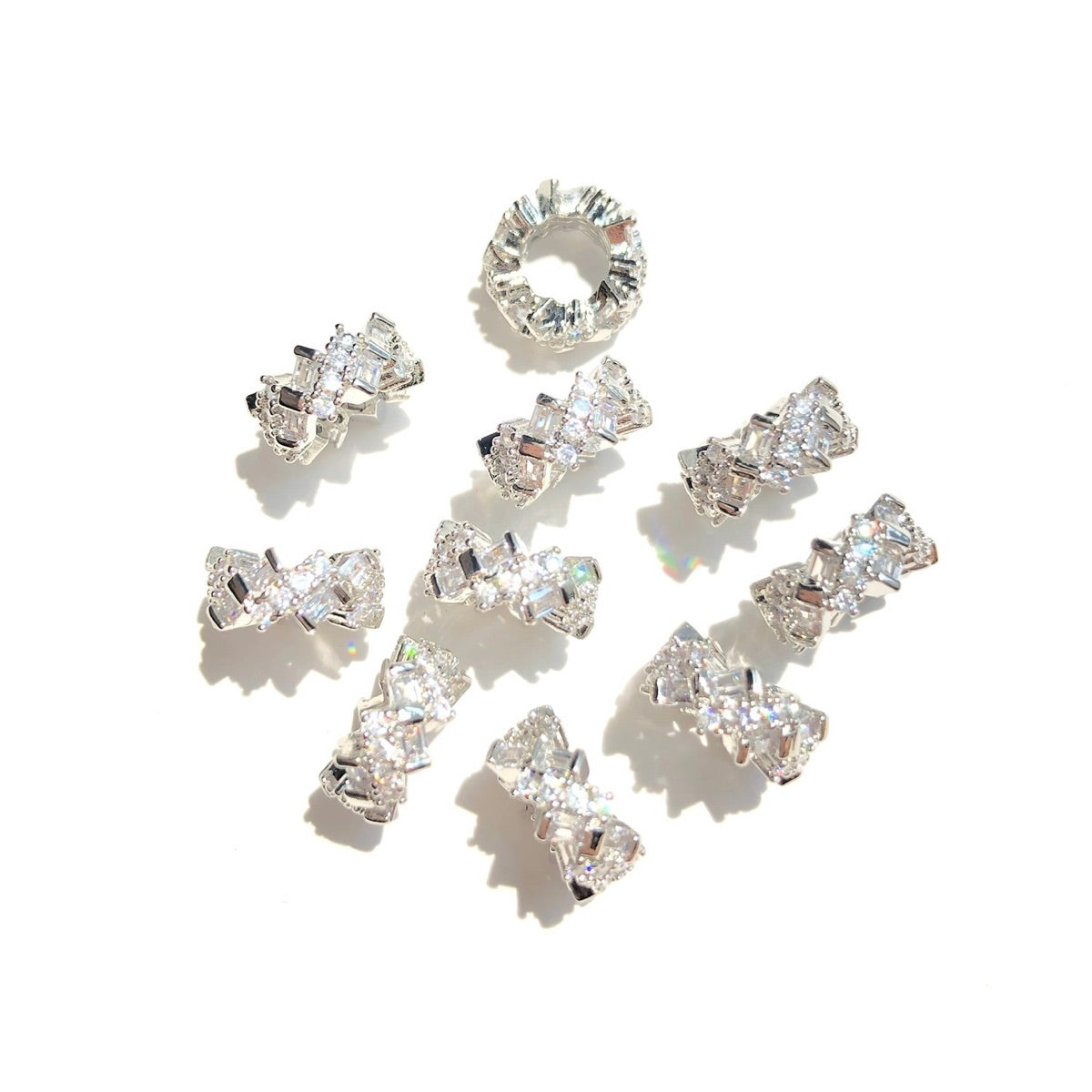 10-20-50pcs/lot 10*4.5mm CZ Paved Big Hole Wheel Spacers Silver CZ Paved Spacers New Spacers Arrivals Rondelle Beads Wholesale Charms Beads Beyond