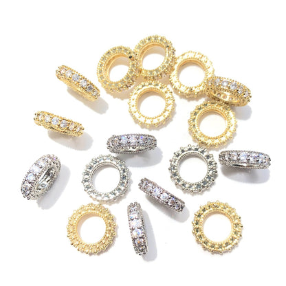 20-50pcs/lot 8/10mm CZ Paved Big Hole Rondelle Wheel Spacers Mix Colors CZ Paved Spacers Big Hole Beads New Spacers Arrivals Rondelle Beads Wholesale Charms Beads Beyond