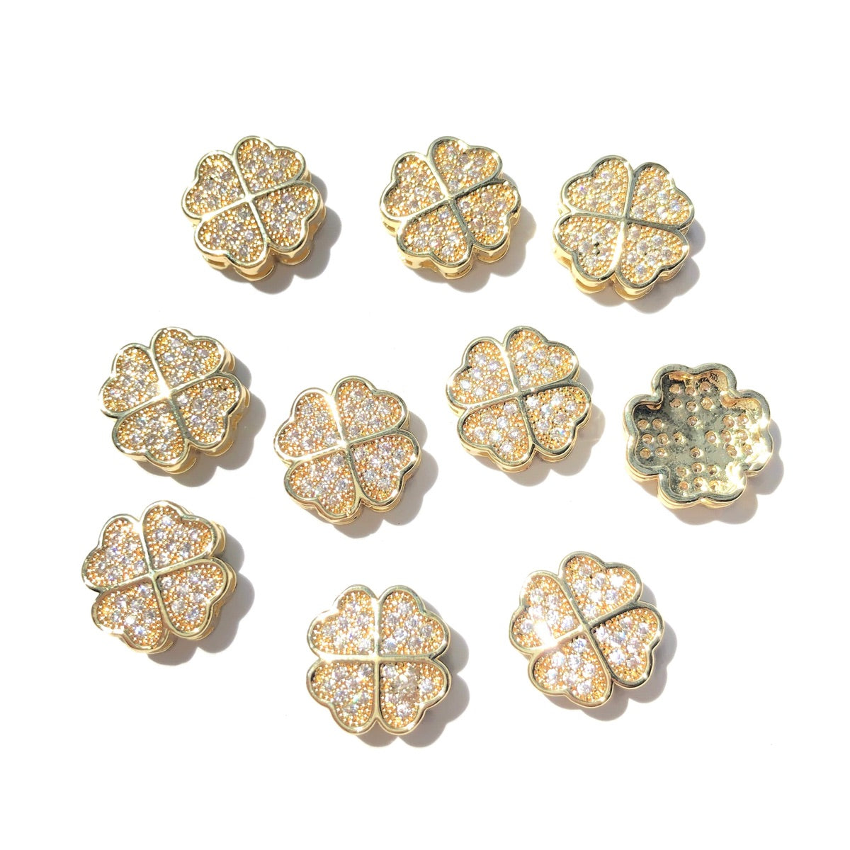 10-20-50pcs/lot 10mm CZ Paved Clover Spacers Gold CZ Paved Spacers Hourglass Beads New Spacers Arrivals Wholesale Charms Beads Beyond