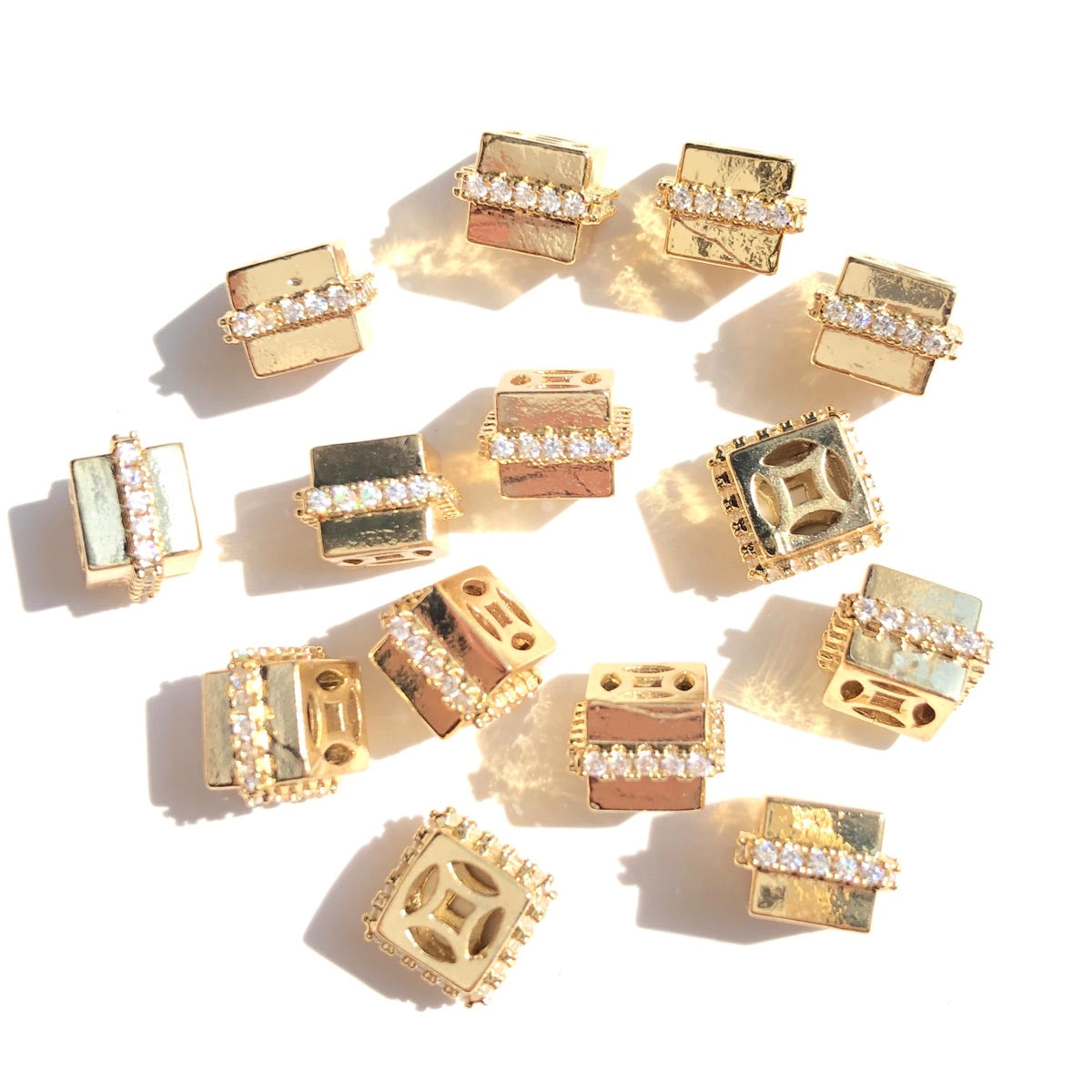 20-50pcs/lot 8.4*6.2mm CZ Pave Square Spacers Gold CZ Paved Spacers New Spacers Arrivals Wholesale Charms Beads Beyond