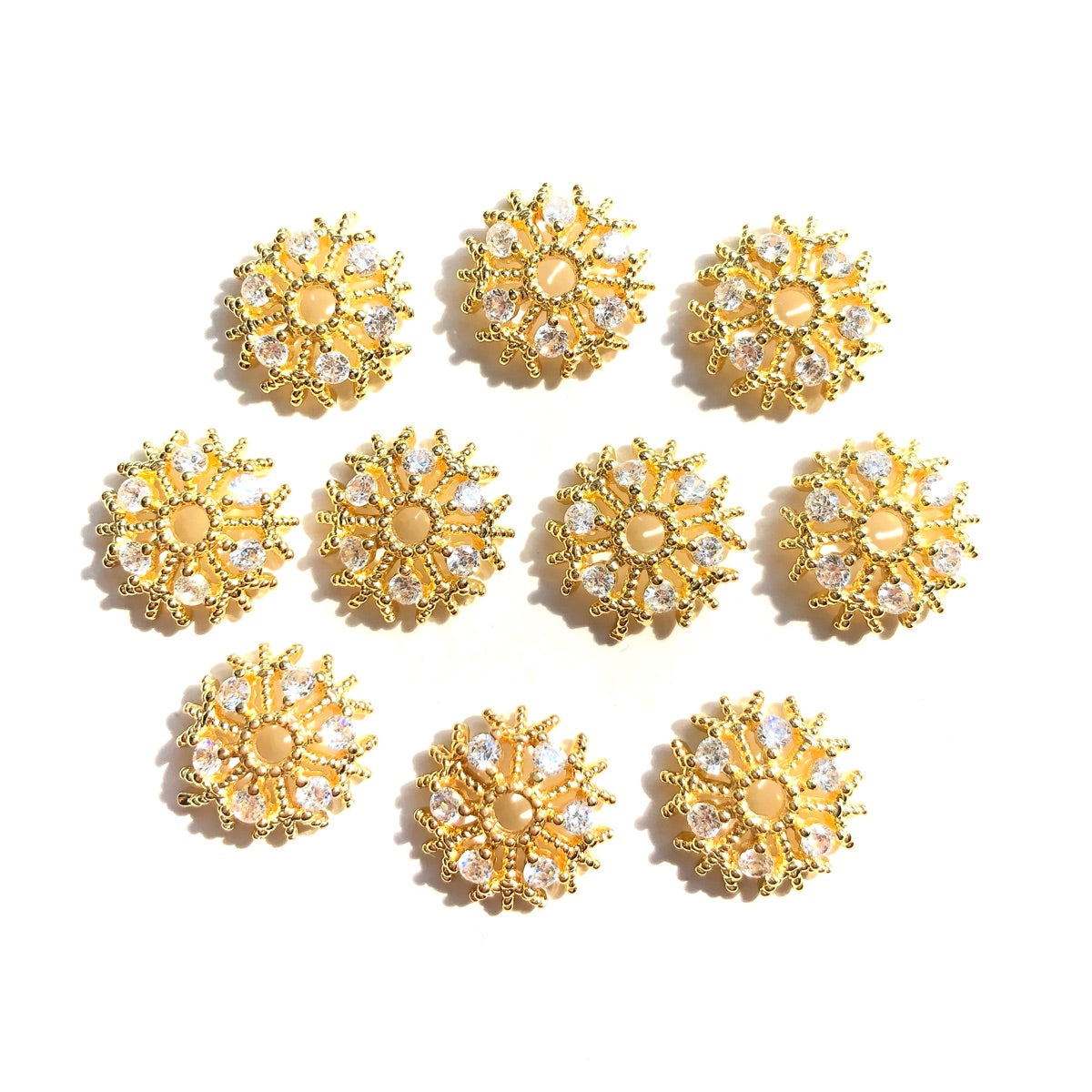 10-20-50pcs/lot CZ Paved Hollow Snowflake Beads Caps Spacers Gold CZ Paved Spacers Beads Caps New Spacers Arrivals Wholesale Charms Beads Beyond